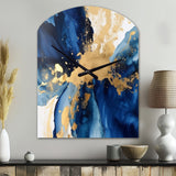 Dark Blue and Gold Strokes VIII - Asymmetric Metal Wall Clock