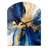 Dark Blue and Gold Strokes VIII - Asymmetric Metal Wall Clock