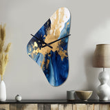 Dark Blue and Gold Strokes VIII - Asymmetric Metal Wall Clock