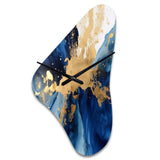 Dark Blue and Gold Strokes VIII - Asymmetric Metal Wall Clock