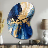 Dark Blue and Gold Strokes VIII - Asymmetric Metal Wall Clock