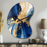 Dark Blue and Gold Strokes VIII - Asymmetric Metal Wall Clock