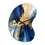 Dark Blue and Gold Strokes VIII - Asymmetric Metal Wall Clock