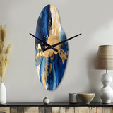 Dark Blue and Gold Strokes VIII - Asymmetric Metal Wall Clock