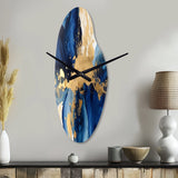 Dark Blue and Gold Strokes VIII - Asymmetric Metal Wall Clock