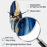 Dark Blue and Gold Strokes VIII - Asymmetric Metal Wall Clock