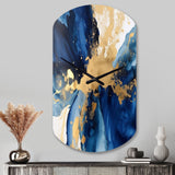 Dark Blue and Gold Strokes VIII - Asymmetric Metal Wall Clock