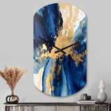 Dark Blue and Gold Strokes VIII - Asymmetric Metal Wall Clock