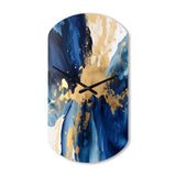 Dark Blue and Gold Strokes VIII - Asymmetric Metal Wall Clock