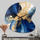 Dark Blue and Gold Strokes VIII - Asymmetric Metal Wall Clock