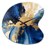 Dark Blue and Gold Strokes VIII - Asymmetric Metal Wall Clock
