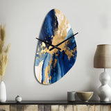 Dark Blue and Gold Strokes VIII - Asymmetric Metal Wall Clock