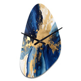 Dark Blue and Gold Strokes VIII - Asymmetric Metal Wall Clock
