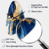Dark Blue and Gold Strokes VIII - Asymmetric Metal Wall Clock