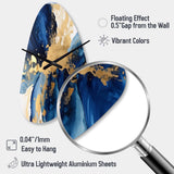 Dark Blue and Gold Strokes VIII - Asymmetric Metal Wall Clock