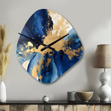 Dark Blue and Gold Strokes VIII - Asymmetric Metal Wall Clock