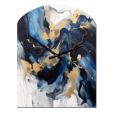 Dark Blue and Gold Strokes XII - Asymmetric Metal Wall Clock