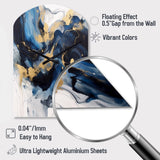 Dark Blue and Gold Strokes XII - Asymmetric Metal Wall Clock