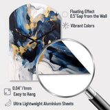 Dark Blue and Gold Strokes XII - Asymmetric Metal Wall Clock