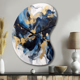 Dark Blue and Gold Strokes XII - Asymmetric Metal Wall Clock