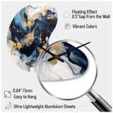 Dark Blue and Gold Strokes XII - Asymmetric Metal Wall Clock