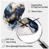 Dark Blue and Gold Strokes XII - Asymmetric Metal Wall Clock