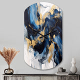 Dark Blue and Gold Strokes XII - Asymmetric Metal Wall Clock