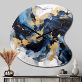 Dark Blue and Gold Strokes XII - Asymmetric Metal Wall Clock