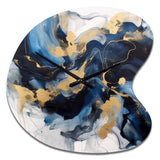 Dark Blue and Gold Strokes XII - Asymmetric Metal Wall Clock