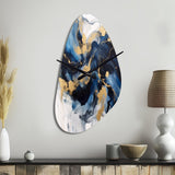 Dark Blue and Gold Strokes XII - Asymmetric Metal Wall Clock