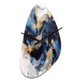 Dark Blue and Gold Strokes XII - Asymmetric Metal Wall Clock