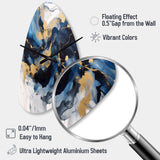 Dark Blue and Gold Strokes XII - Asymmetric Metal Wall Clock