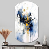Dark Blue and Gold Strokes XIII - Asymmetric Metal Wall Clock