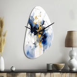 Dark Blue and Gold Strokes XIII - Asymmetric Metal Wall Clock