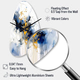 Dark Blue and Gold Strokes XIII - Asymmetric Metal Wall Clock
