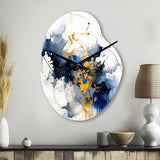 Dark Blue and Gold Strokes XIII - Asymmetric Metal Wall Clock