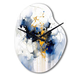Dark Blue and Gold Strokes XIII - Asymmetric Metal Wall Clock