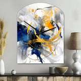 Dark Blue and Gold Strokes XIV - Asymmetric Metal Wall Clock