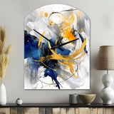 Dark Blue and Gold Strokes XIV - Asymmetric Metal Wall Clock