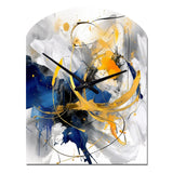 Dark Blue and Gold Strokes XIV - Asymmetric Metal Wall Clock