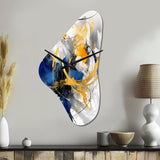 Dark Blue and Gold Strokes XIV - Asymmetric Metal Wall Clock
