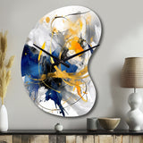 Dark Blue and Gold Strokes XIV - Asymmetric Metal Wall Clock