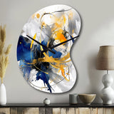 Dark Blue and Gold Strokes XIV - Asymmetric Metal Wall Clock