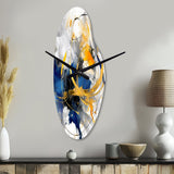Dark Blue and Gold Strokes XIV - Asymmetric Metal Wall Clock