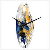 Dark Blue and Gold Strokes XIV - Asymmetric Metal Wall Clock
