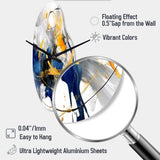 Dark Blue and Gold Strokes XIV - Asymmetric Metal Wall Clock