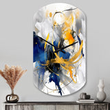 Dark Blue and Gold Strokes XIV - Asymmetric Metal Wall Clock