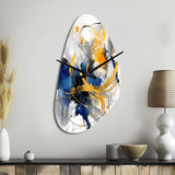 Dark Blue and Gold Strokes XIV - Asymmetric Metal Wall Clock