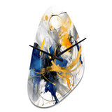 Dark Blue and Gold Strokes XIV - Asymmetric Metal Wall Clock