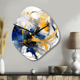 Dark Blue and Gold Strokes XIV - Asymmetric Metal Wall Clock